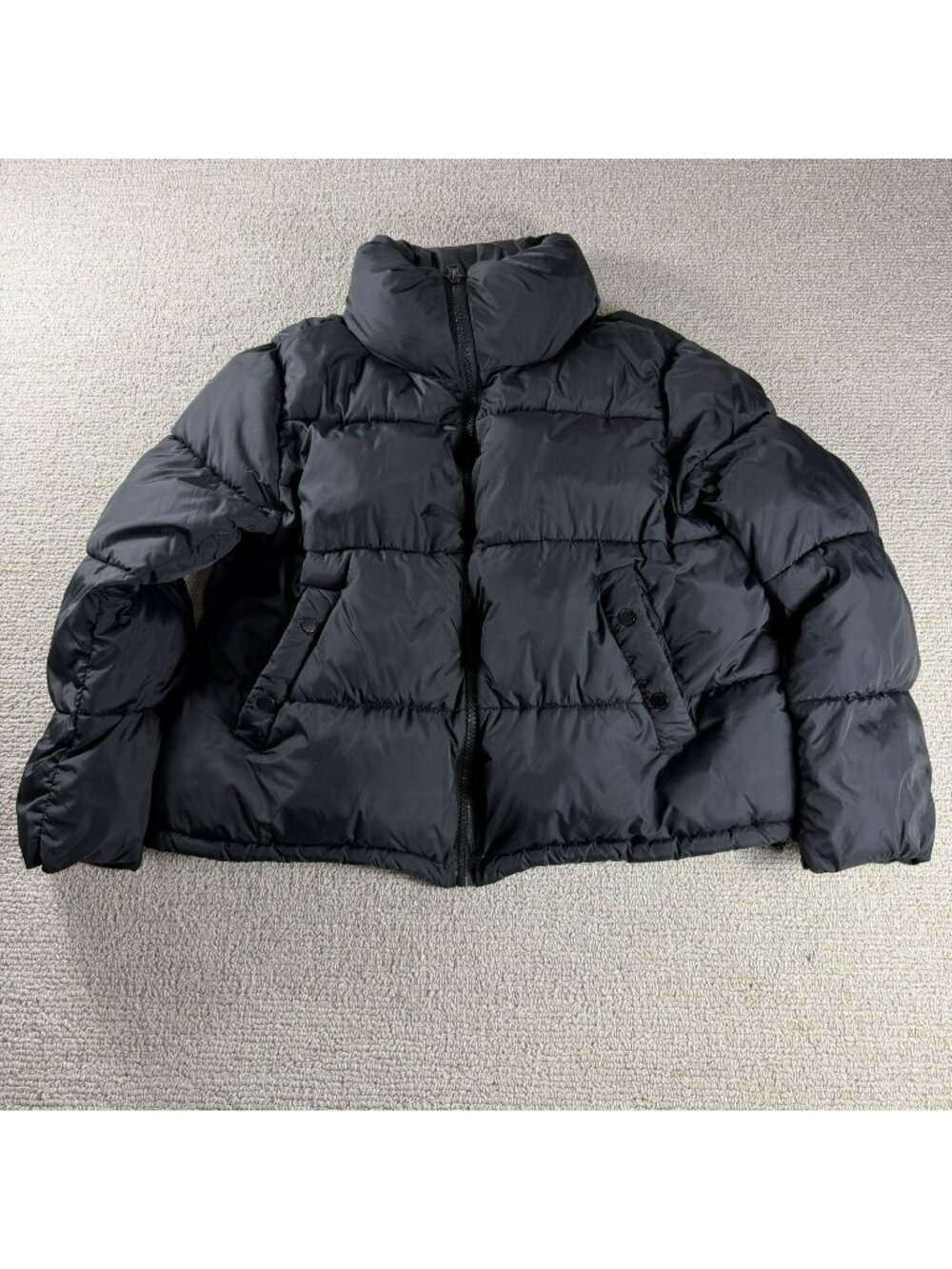 Hudson Jeans Cropped Quilted Puffer Coat Black Women’s Size XL